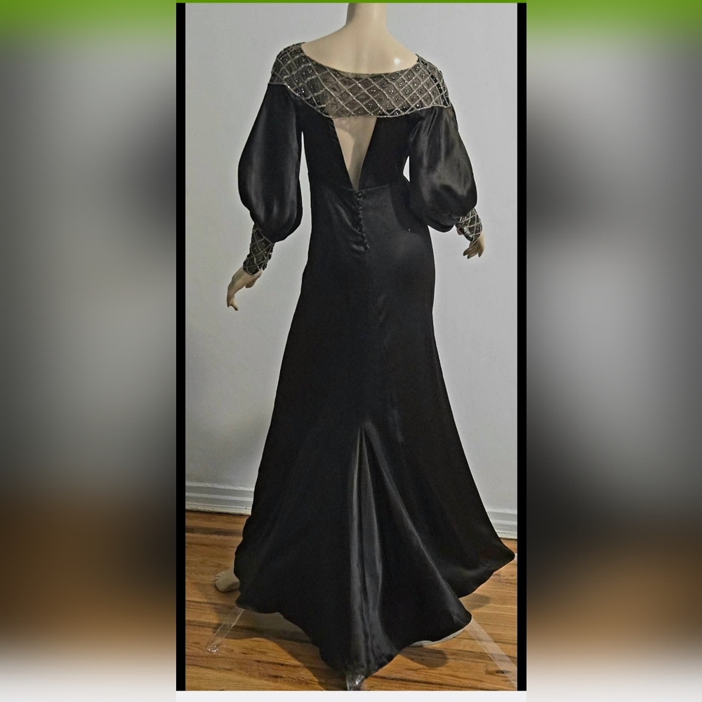 Exquisite 1920s Antique Bias Silk Beaded  Black Evening Dress - Picture 5 of 8
